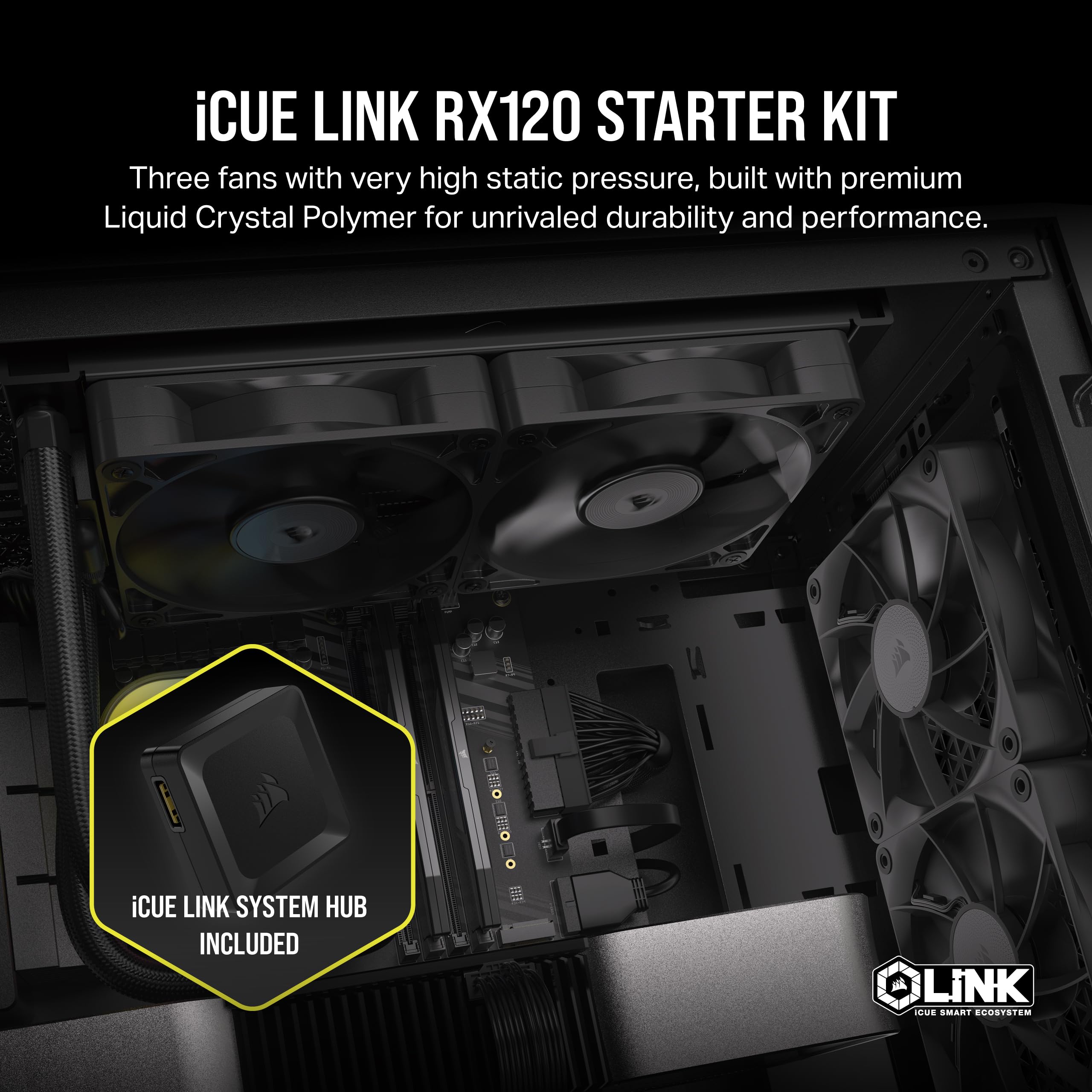 corsair-icue-link-rx120-120mm-pwm-fan-triple-pack-with-system-hub-magnetic-dome- image 2