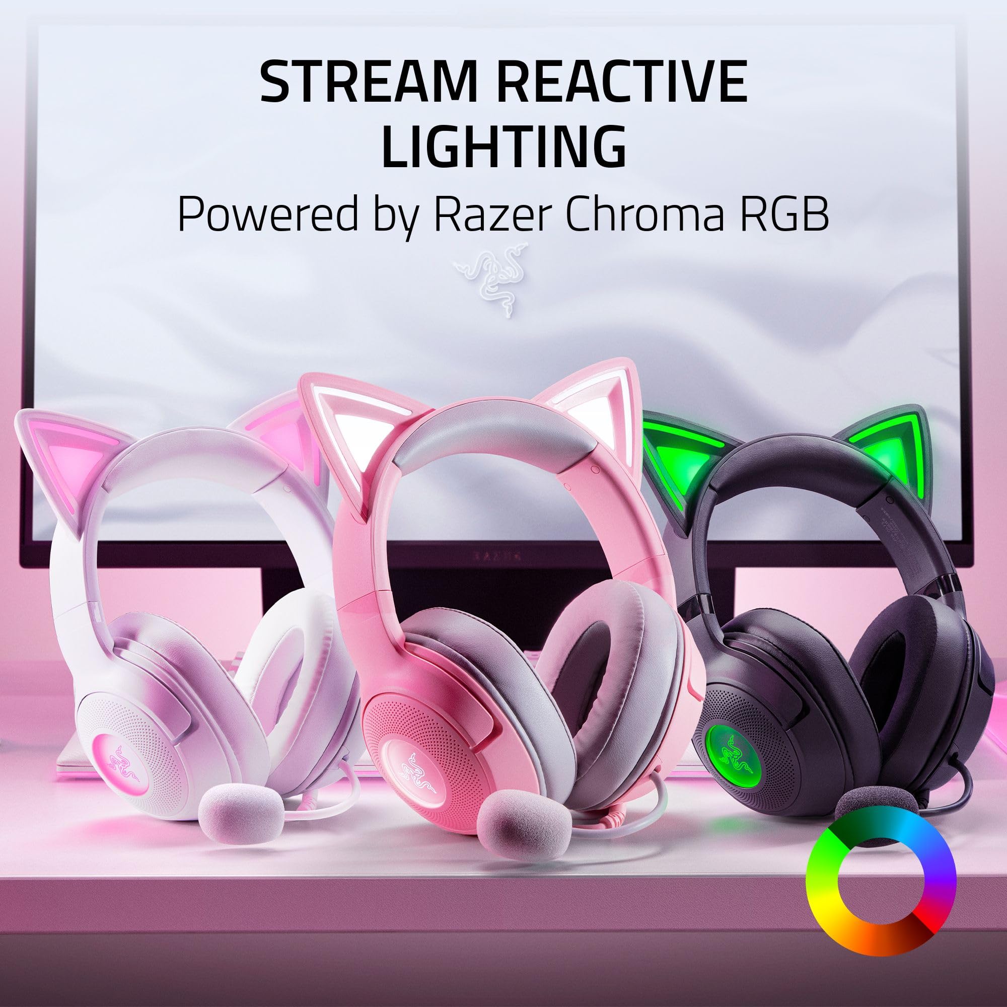 razer-kraken-kitty-v2-usb-wired-gaming-headset-white-chroma-rgb-kitty-ears-strea image 3