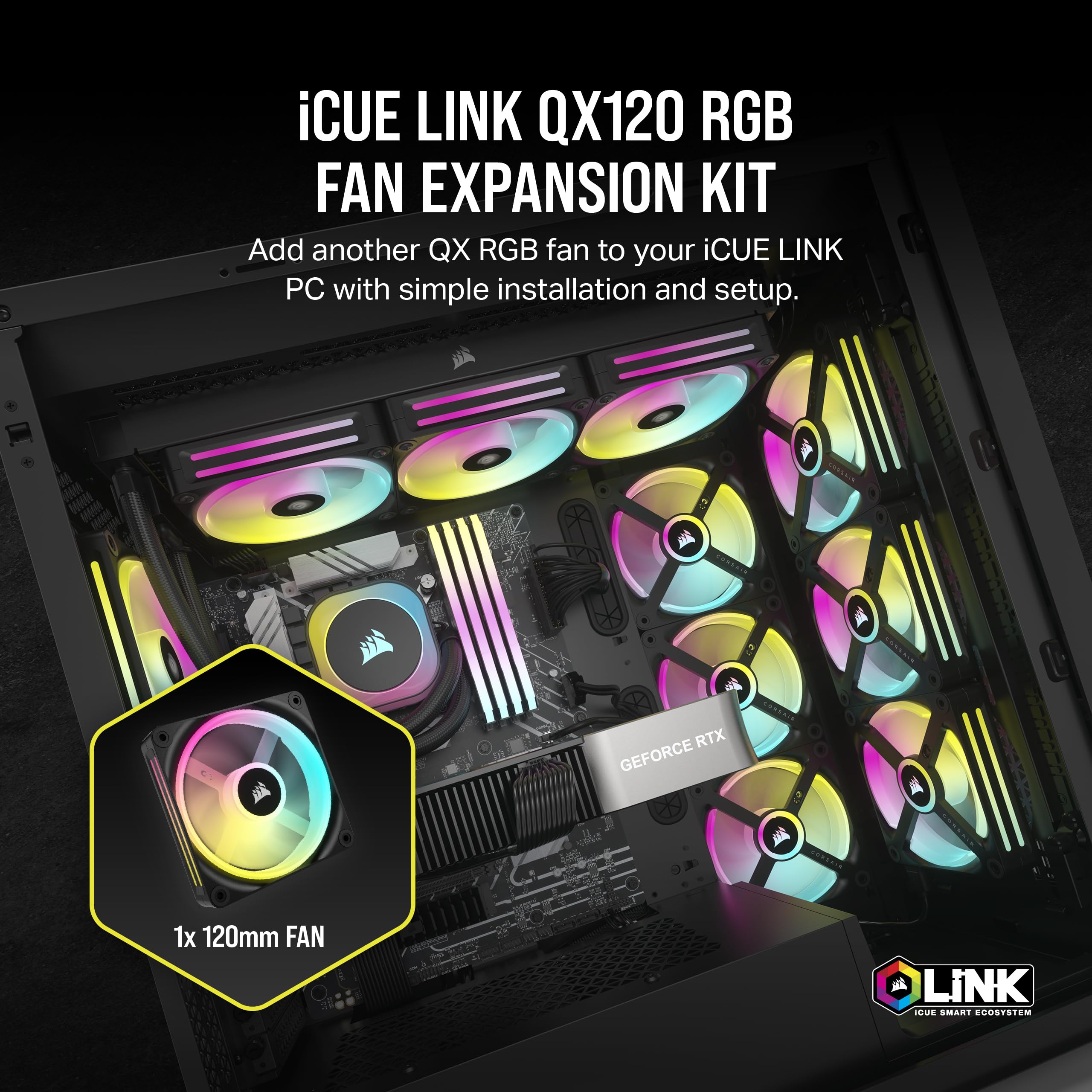 corsair-icue-link-qx120-rgb-120mm-pwm-fan-magnetic-dome-bearing-single-fan-black image 2