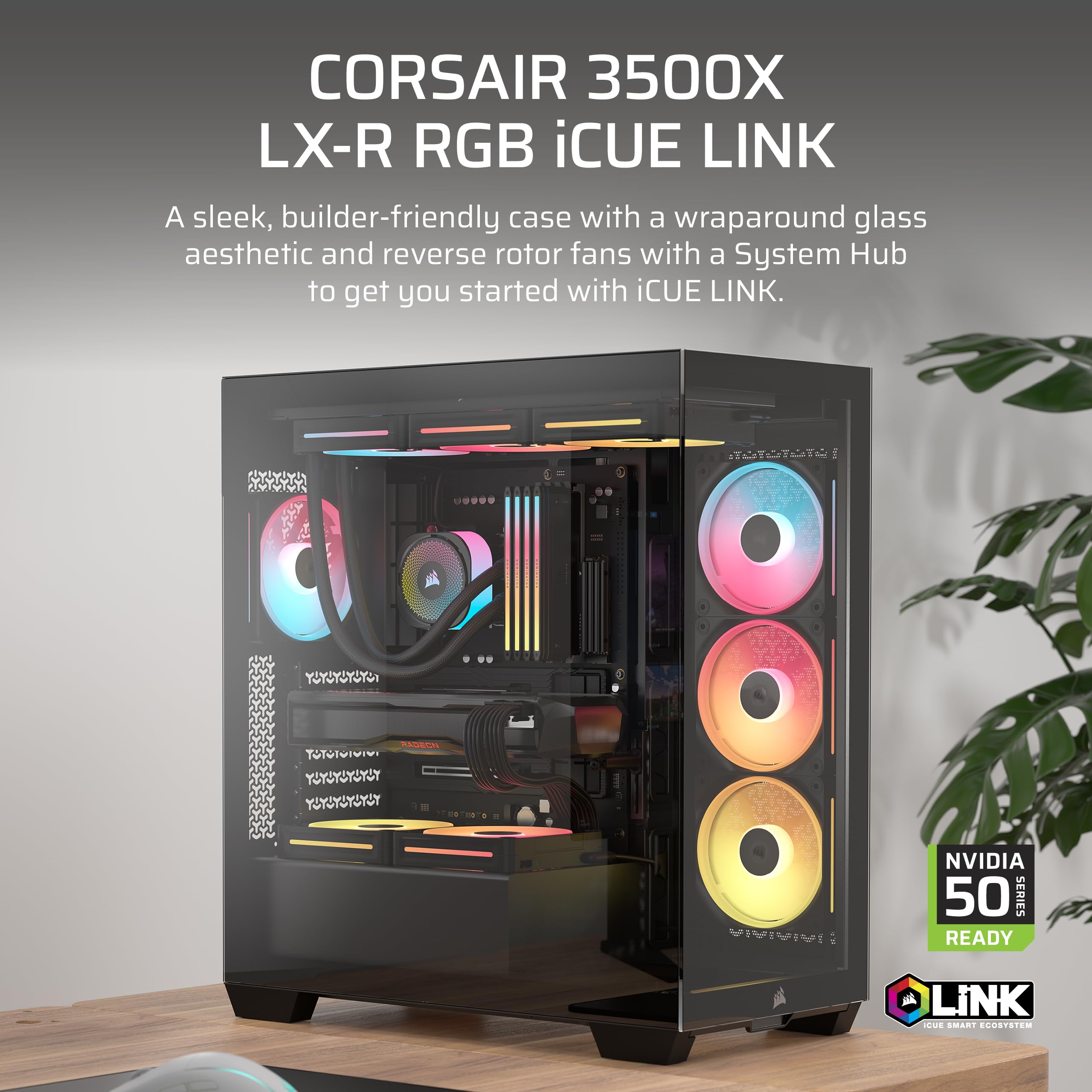 corsair-3500x-lx-rgb-link-panoramic-mid-tower-pc-case-black-3x-pre-installed-fan image 2
