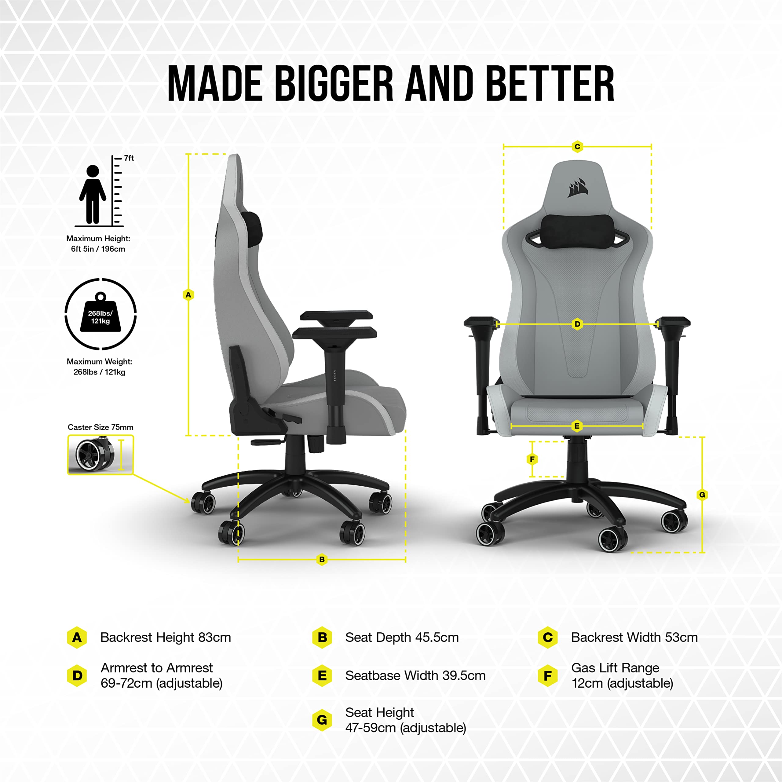 corsair-tc200-leatherette-gaming-chair-standard-fit-light-gray-and-white-adjusta image 2