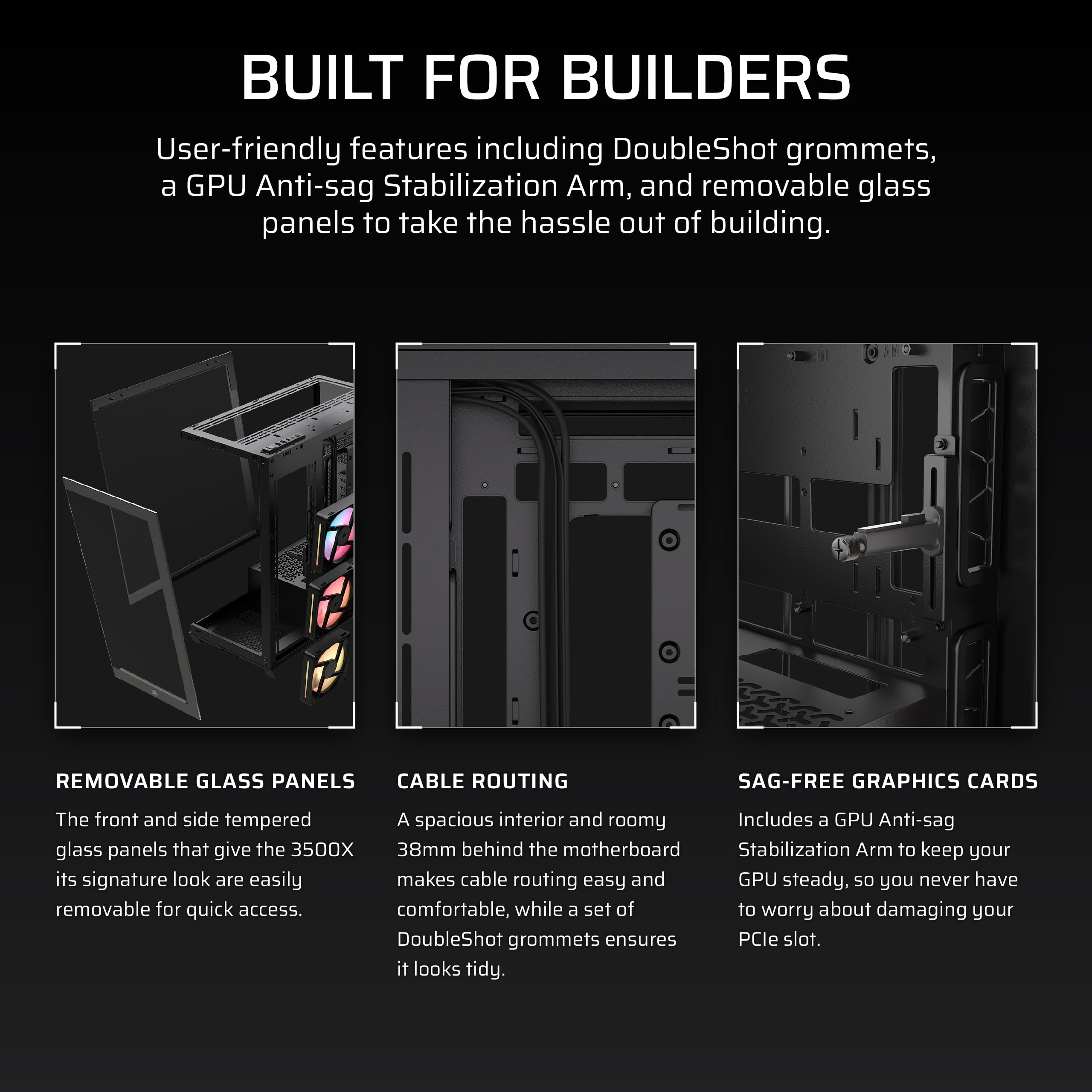 corsair-3500x-lx-rgb-link-panoramic-mid-tower-pc-case-black-3x-pre-installed-fan image 8