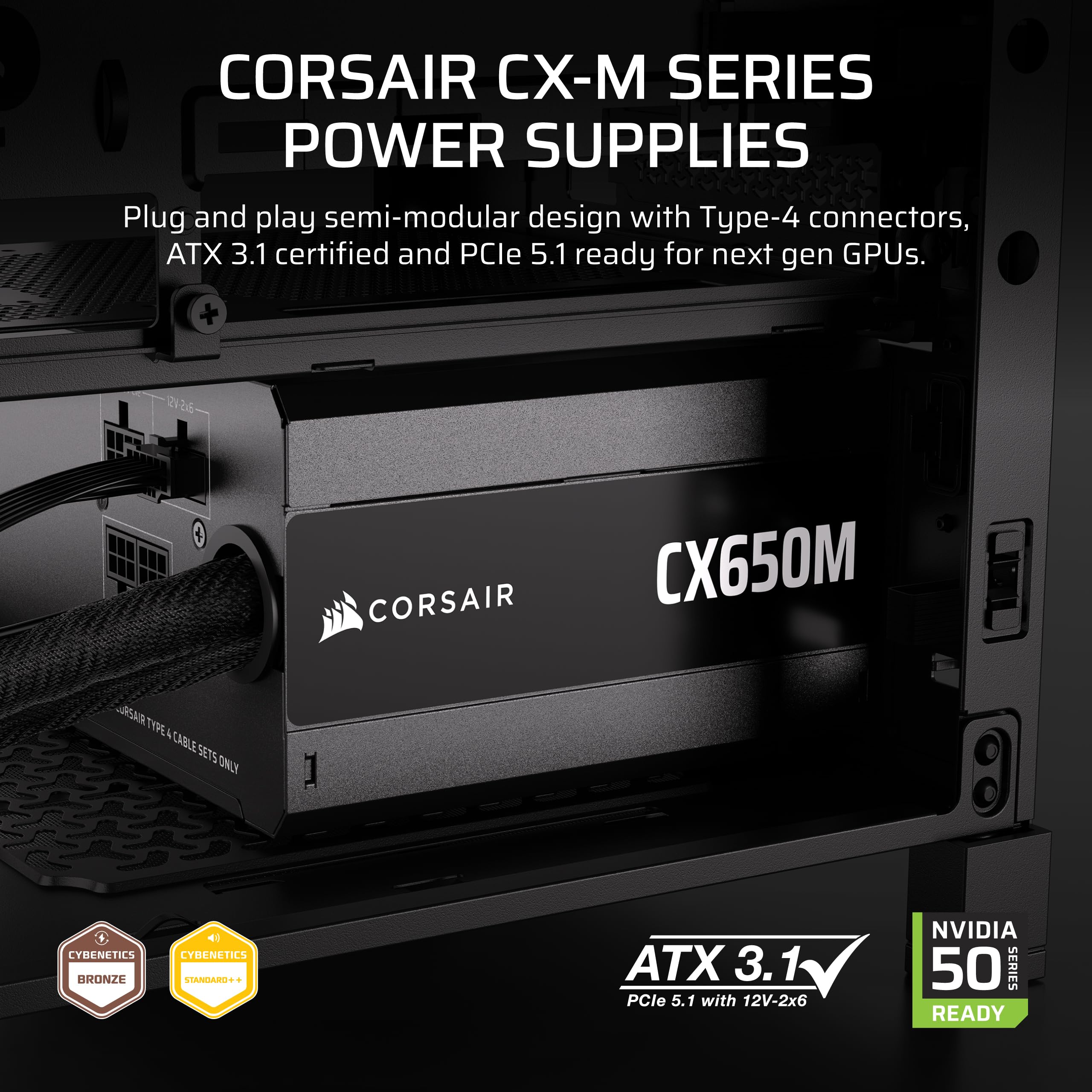 corsair-cx650m-2025-semi-modular-atx-3-1-power-supply-650w-cybenetics-bronze image 2