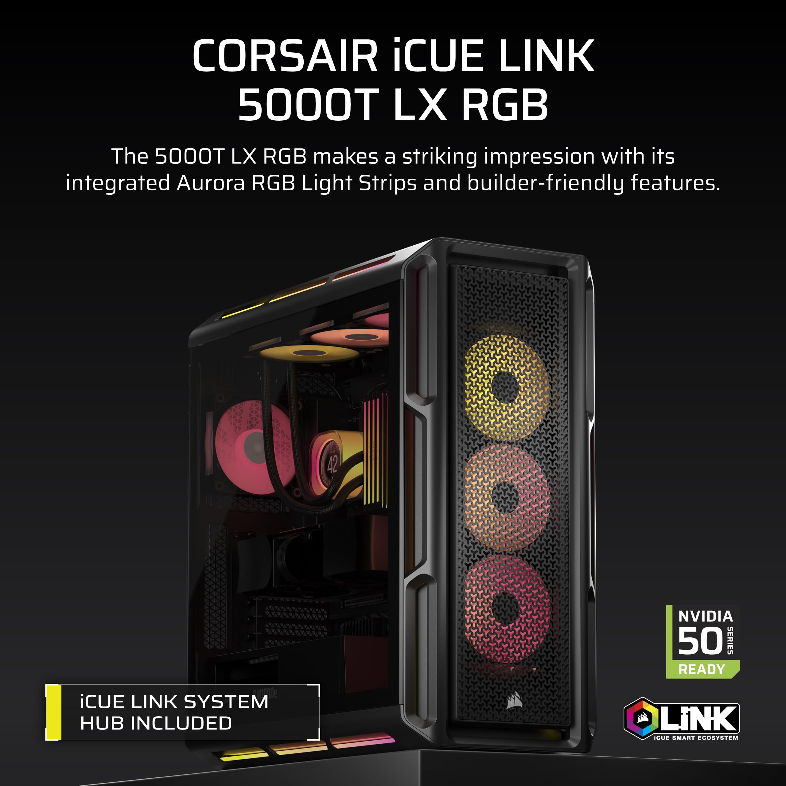 corsair-icue-link-5000t-lx-rgb-mid-tower-atx-pc-case-black image 2