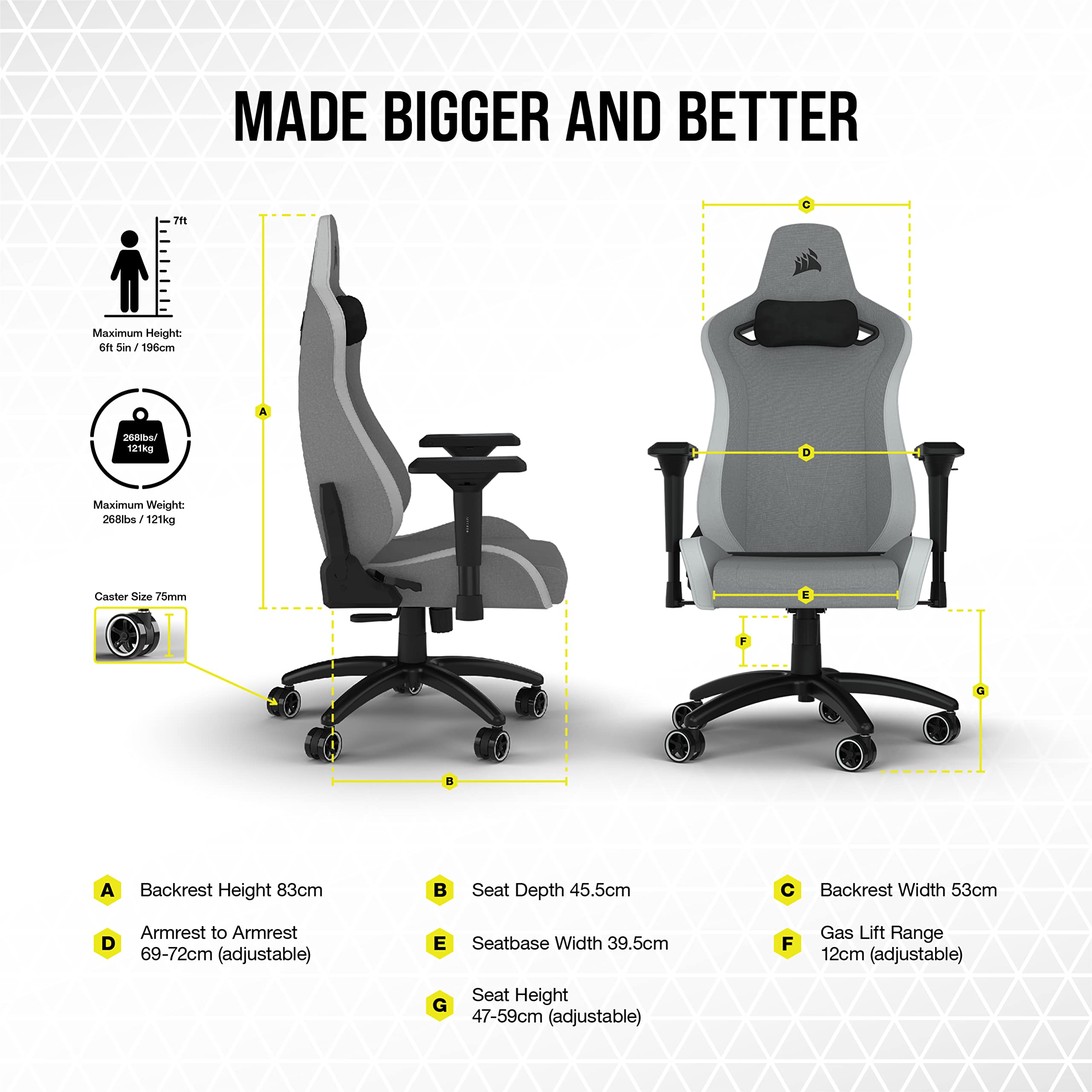 corsair-tc200-fabric-gaming-chair-standard-fit-light-gray-and-white image 2
