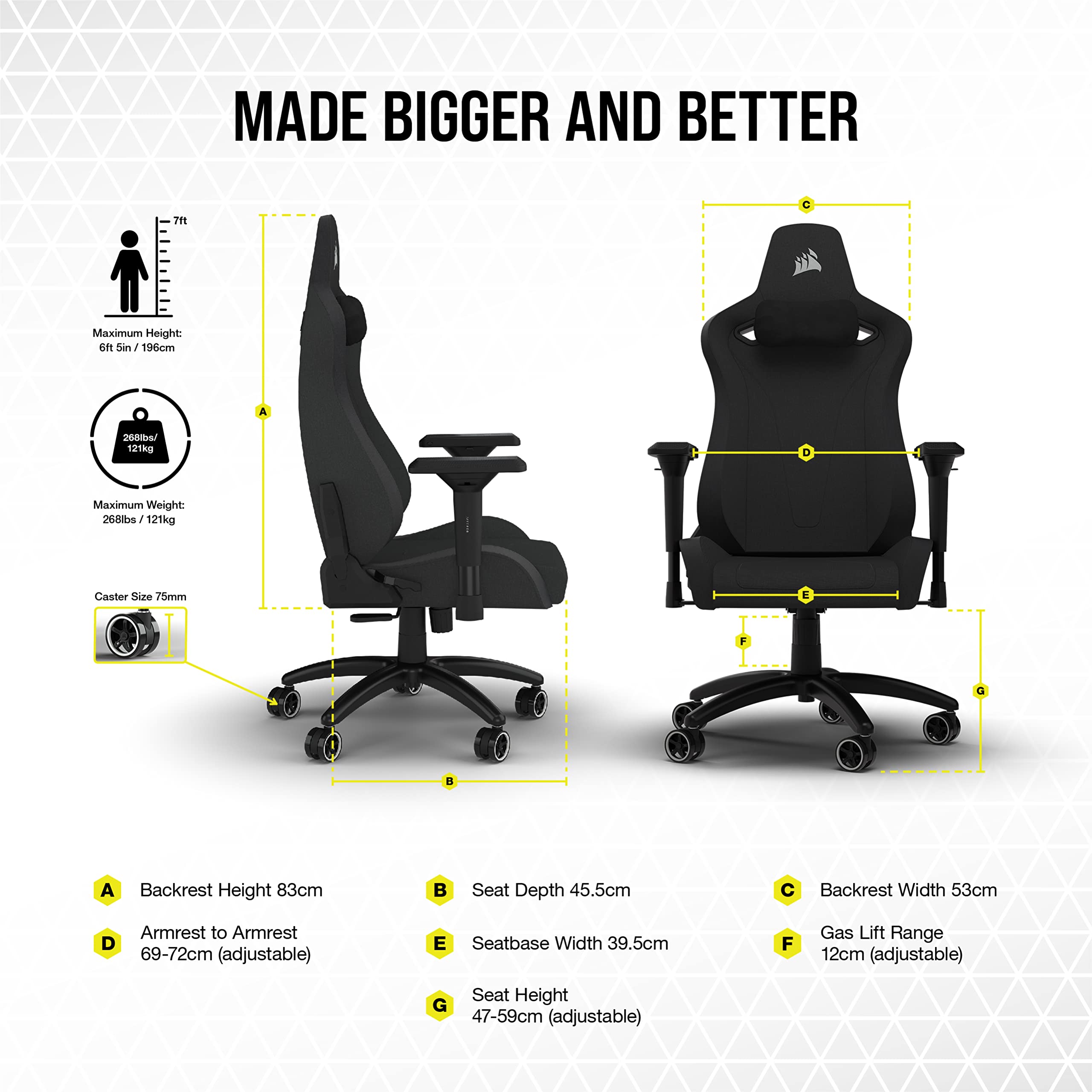 corsair-tc200-fabric-gaming-chair-standard-fit-black image 3