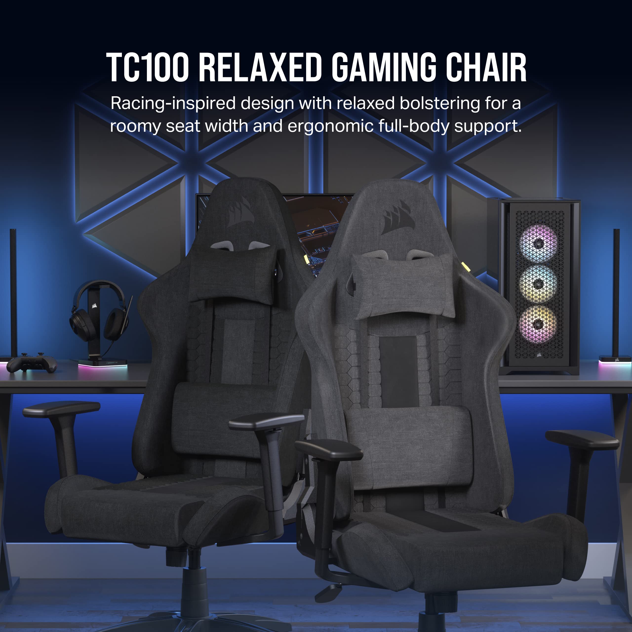 corsair-tc100-relaxed-gaming-chair-fabric-racing-inspired-wider-seat-lumbar-memo image 2