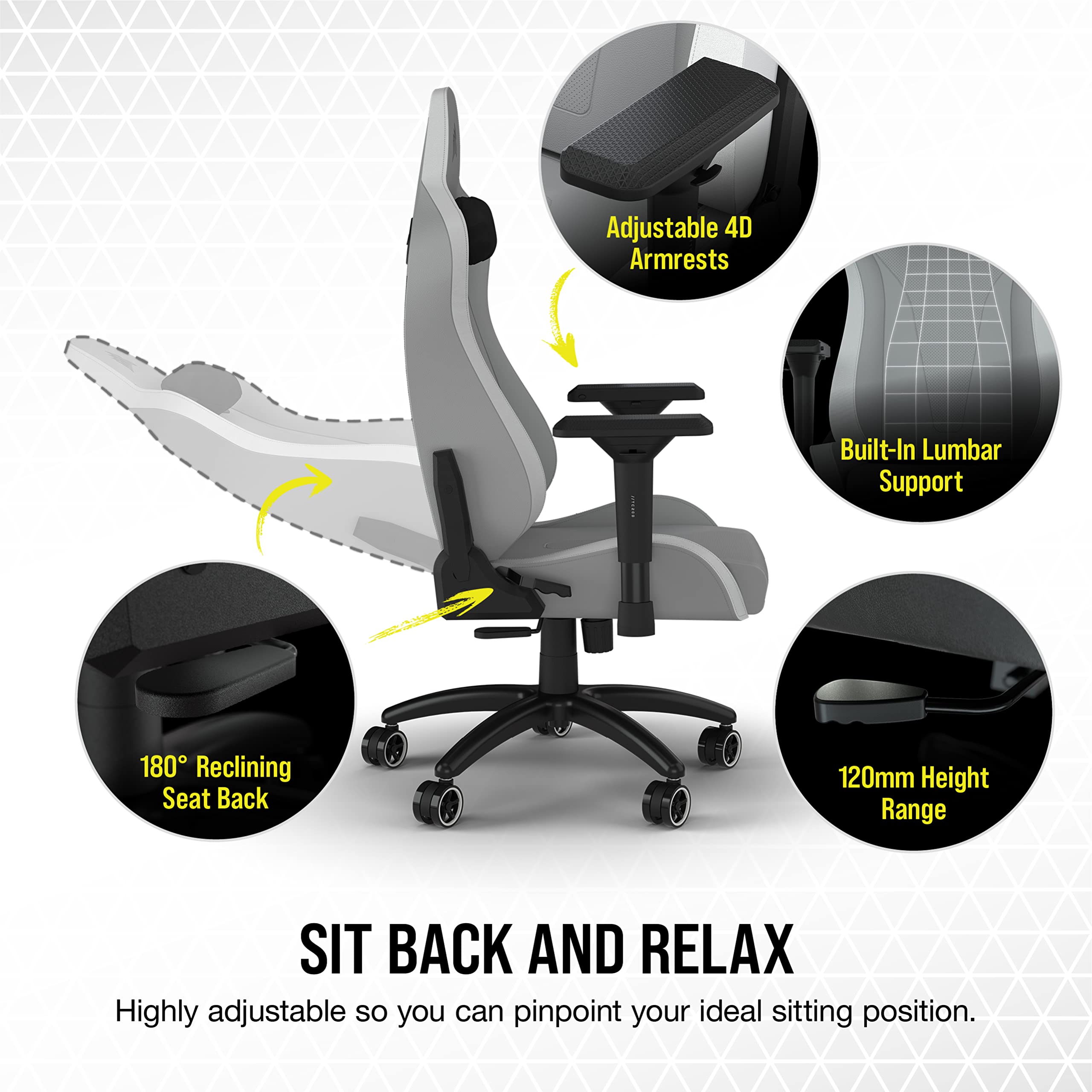 corsair-tc200-leatherette-gaming-chair-standard-fit-light-gray-and-white-adjusta image 6