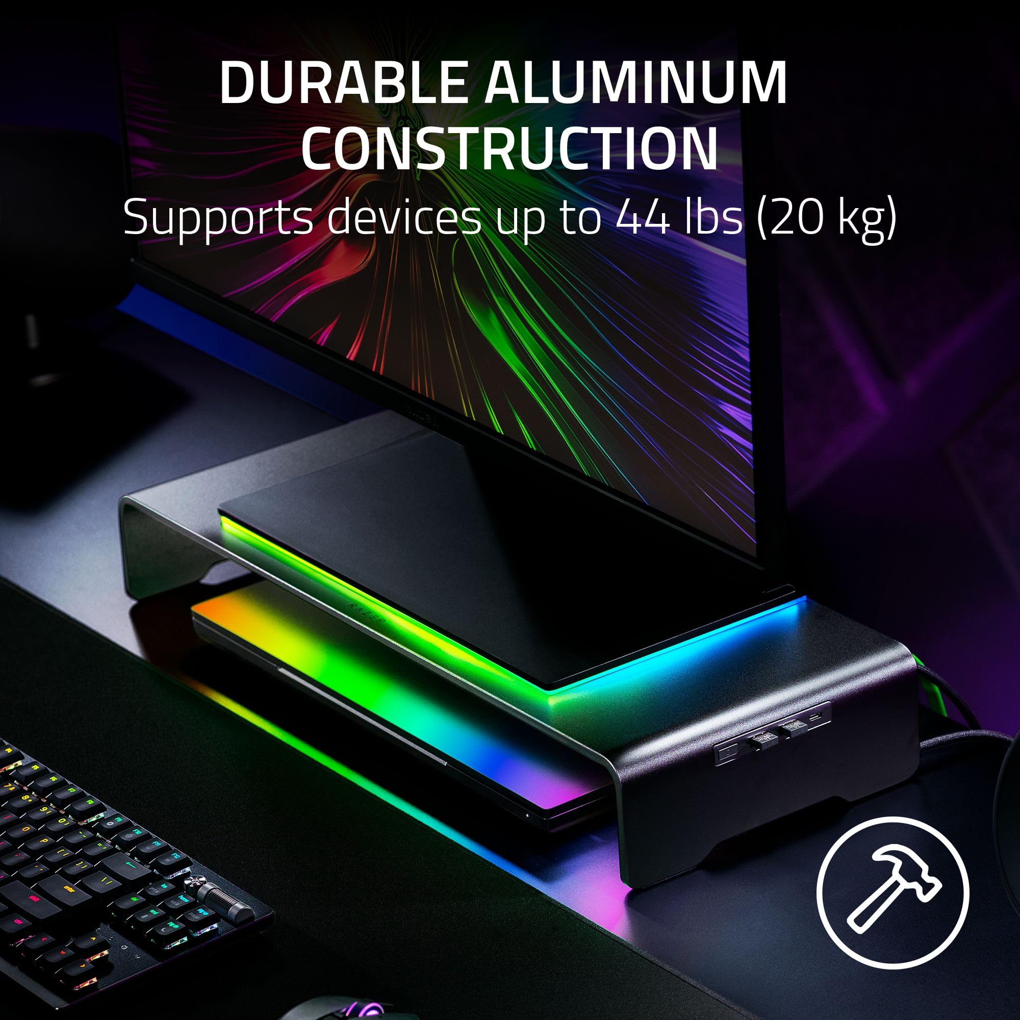 razer-monitor-stand-chroma-with-4-port-usb-c-hub-rgb-ergonomic-height-aluminum-b image 4