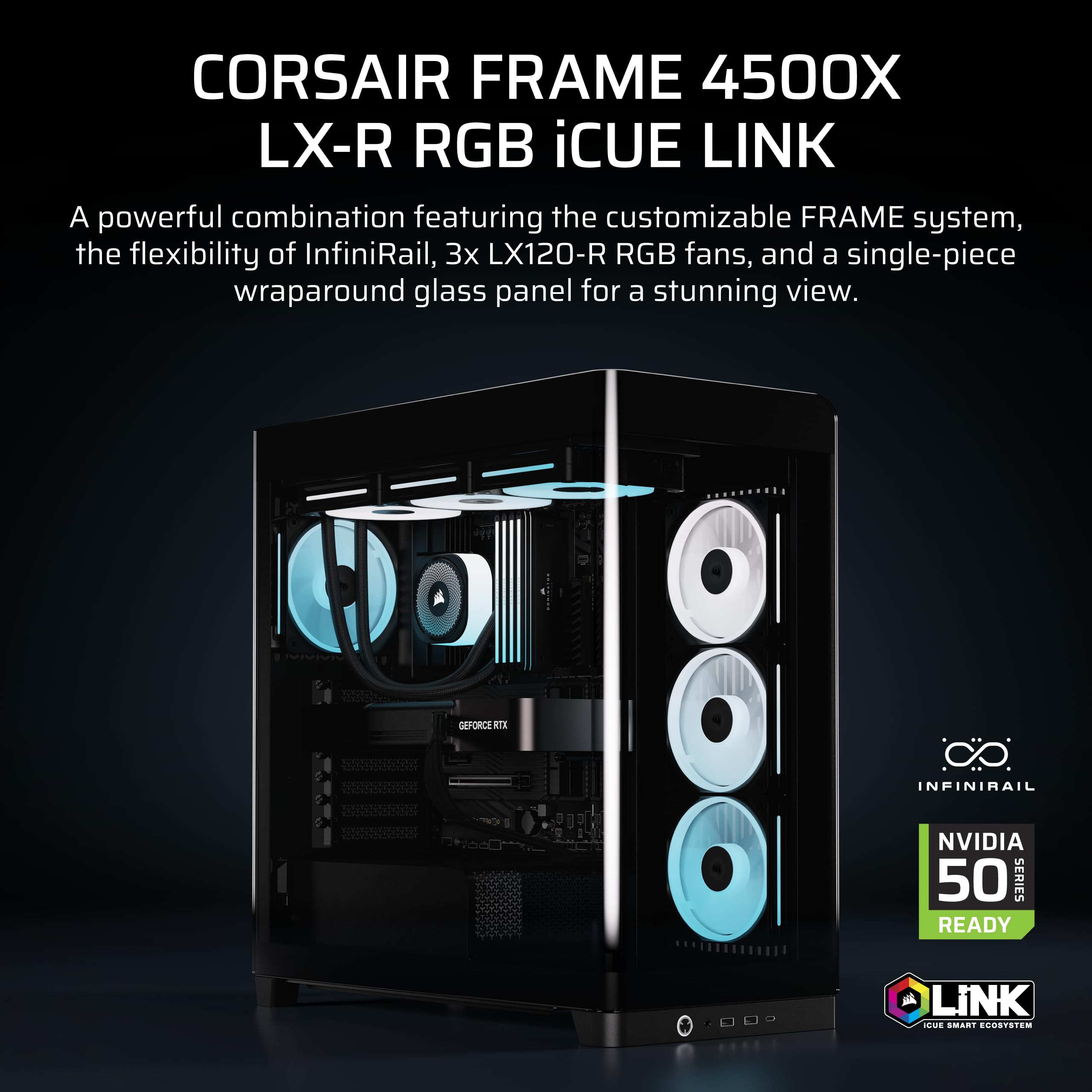 corsair-frame-4500x-lx-rgb-link-panoramic-mid-tower-pc-case-3x-pre-installed-fan image 2