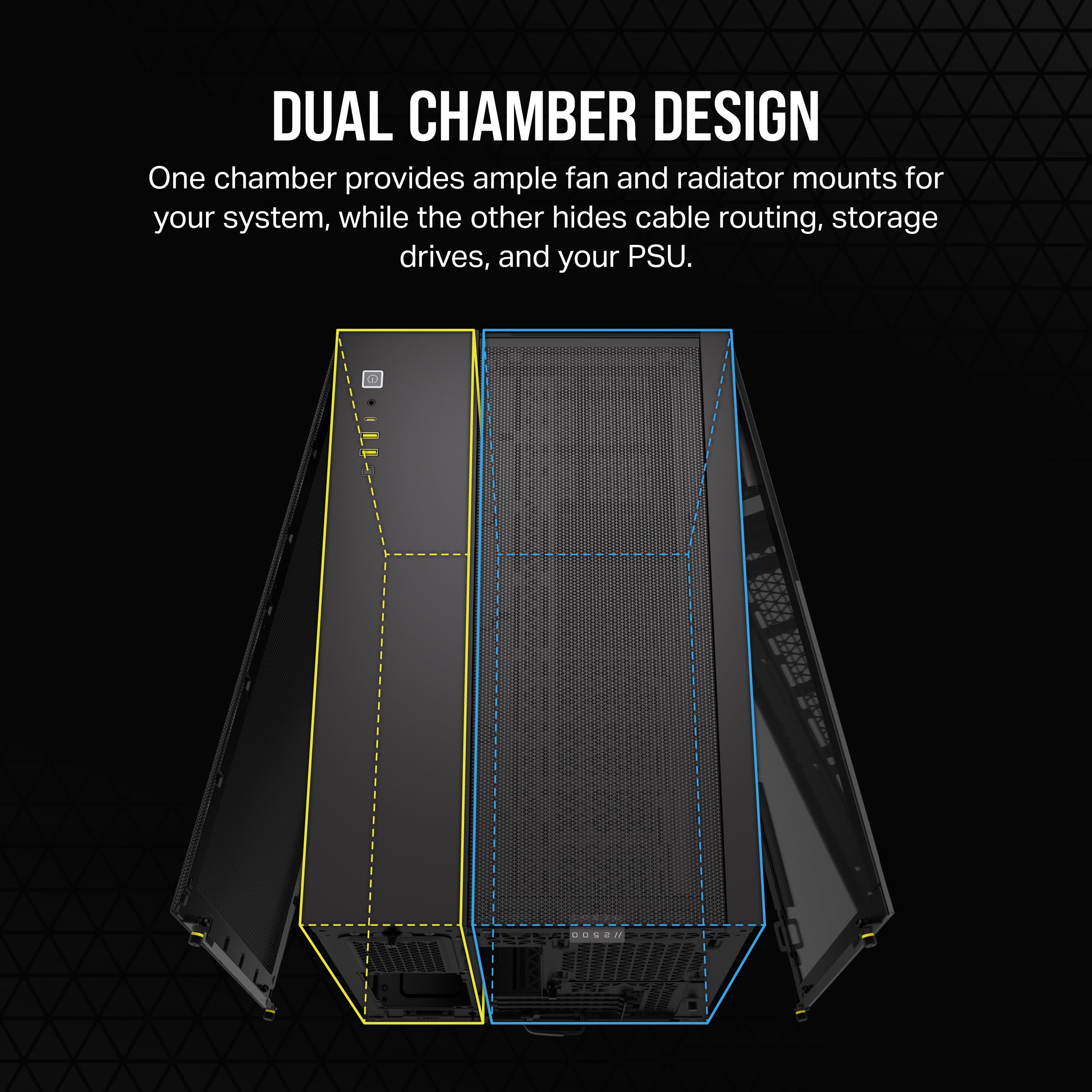 corsair-2500x-tempered-glass-matx-pc-case-black-dual-chamber-reverse-connection- image 3