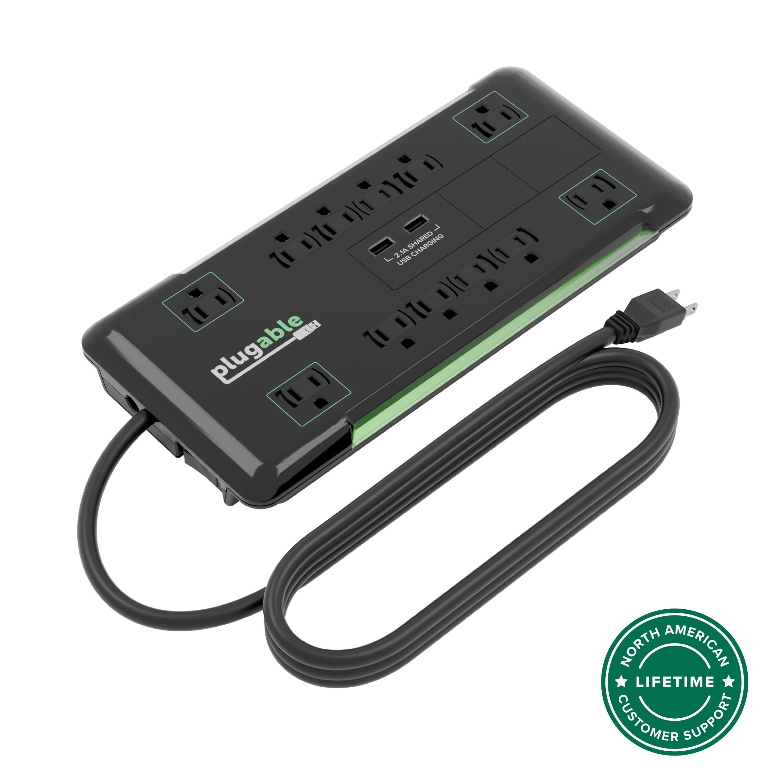 plugable-12-outlet-power-strip-with-2-port-usb-charger-6-ft-cord image 1