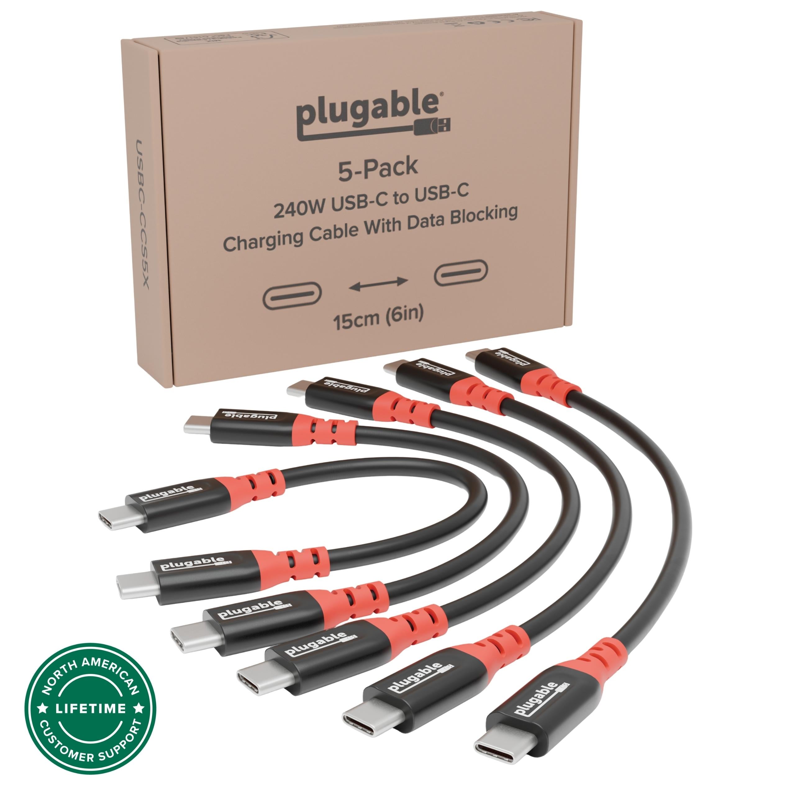 plugable-240w-usb-c-data-blocker-charge-only-cable-6-inch-5-pack image 1