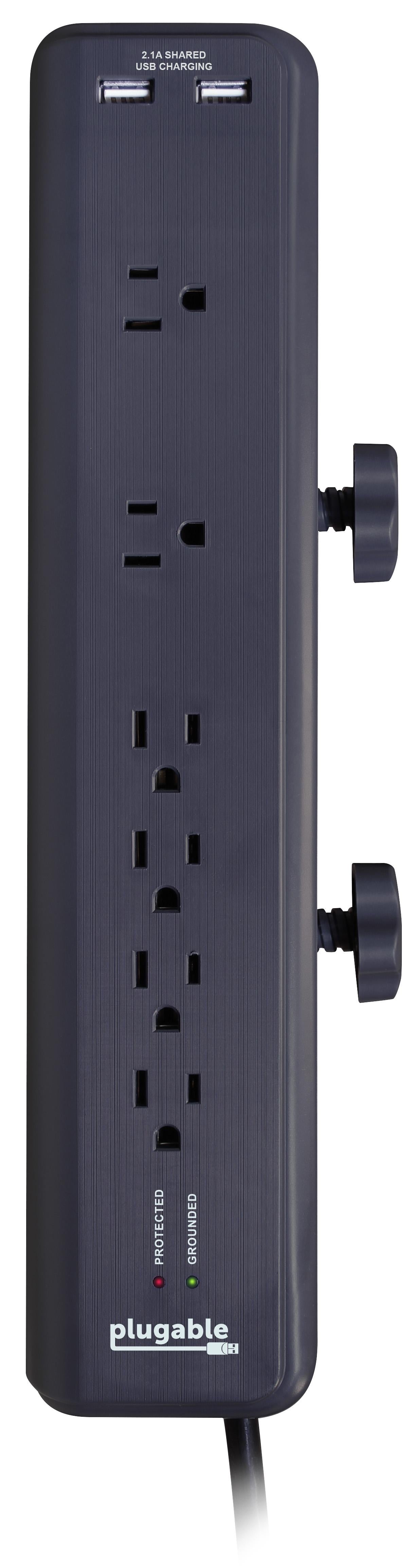 plugable-6-outlet-clamping-desk-mountable-power-strip-with-2-port-usb-charger image 1