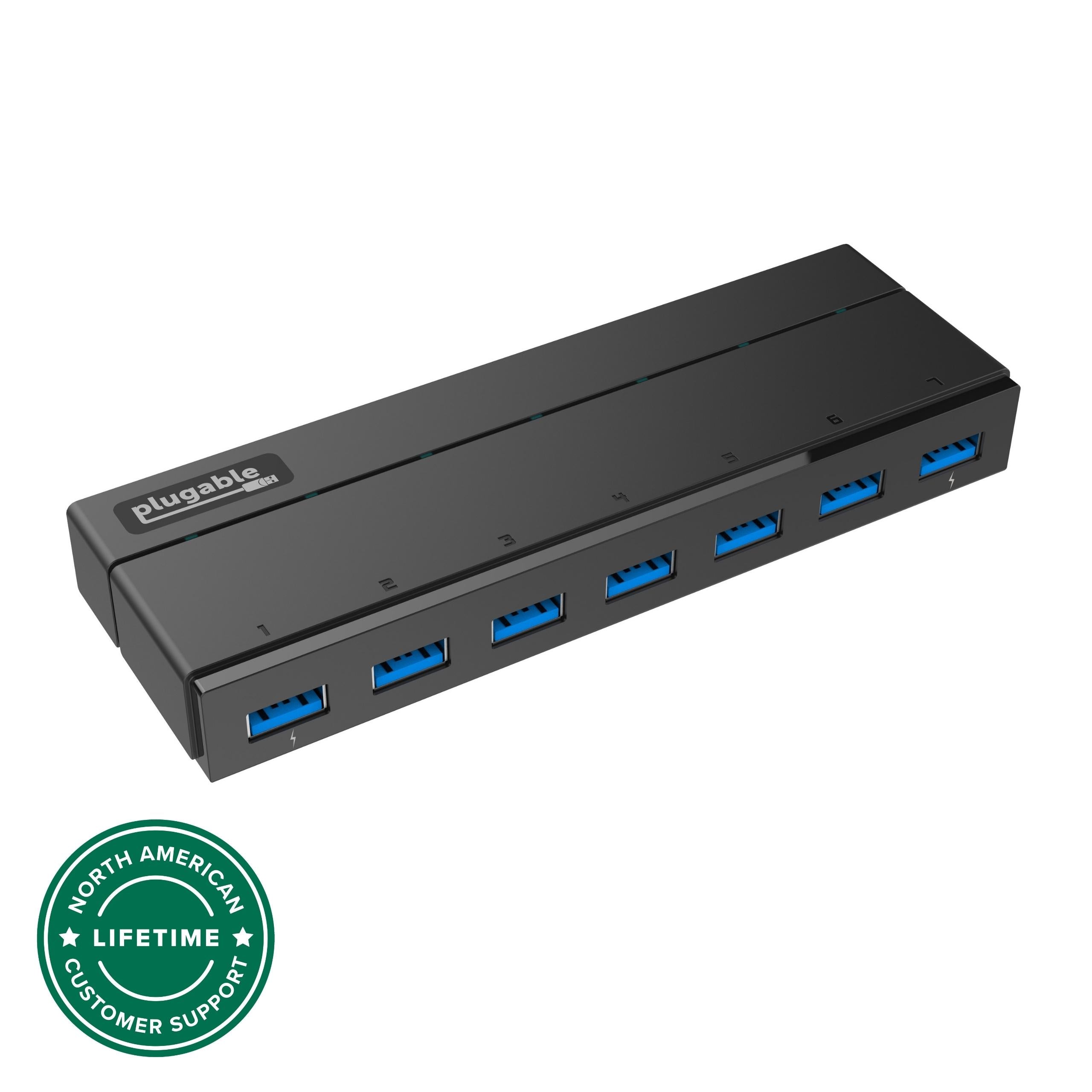 plugable-usb-3-0-7-port-hub-with-2-charging-ports-and-36w-power-adapter image 1