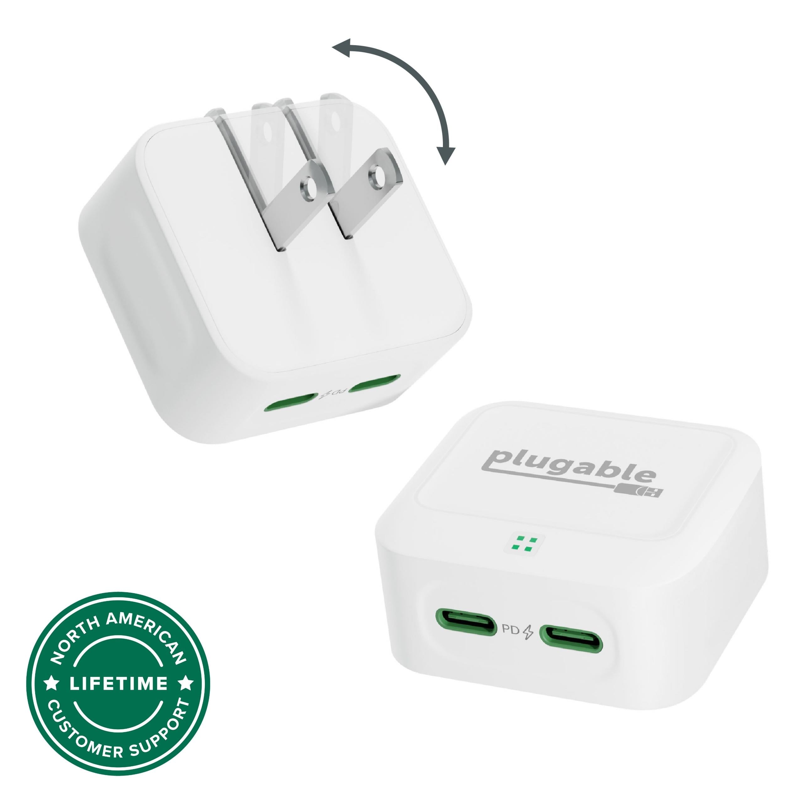 plugable-dual-usb-c-fast-charger-40w-white image 1