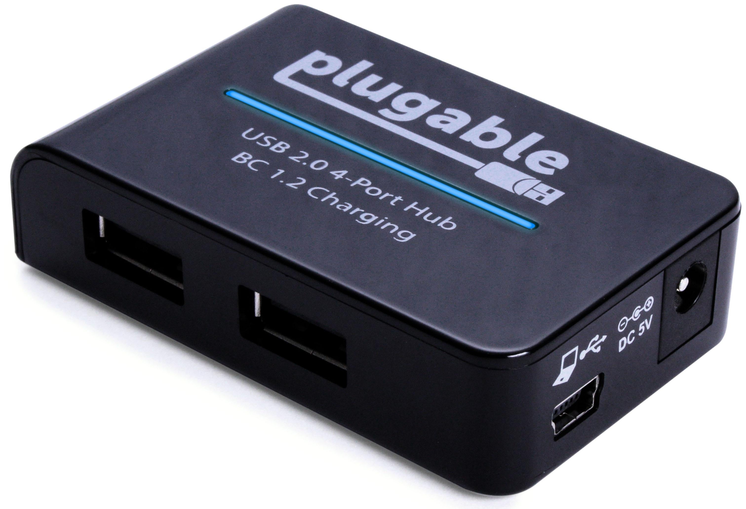 plugable-usb-2-0-4-port-hub-with-12-5w-power-adapter-and-bc-1-2-charging image 1