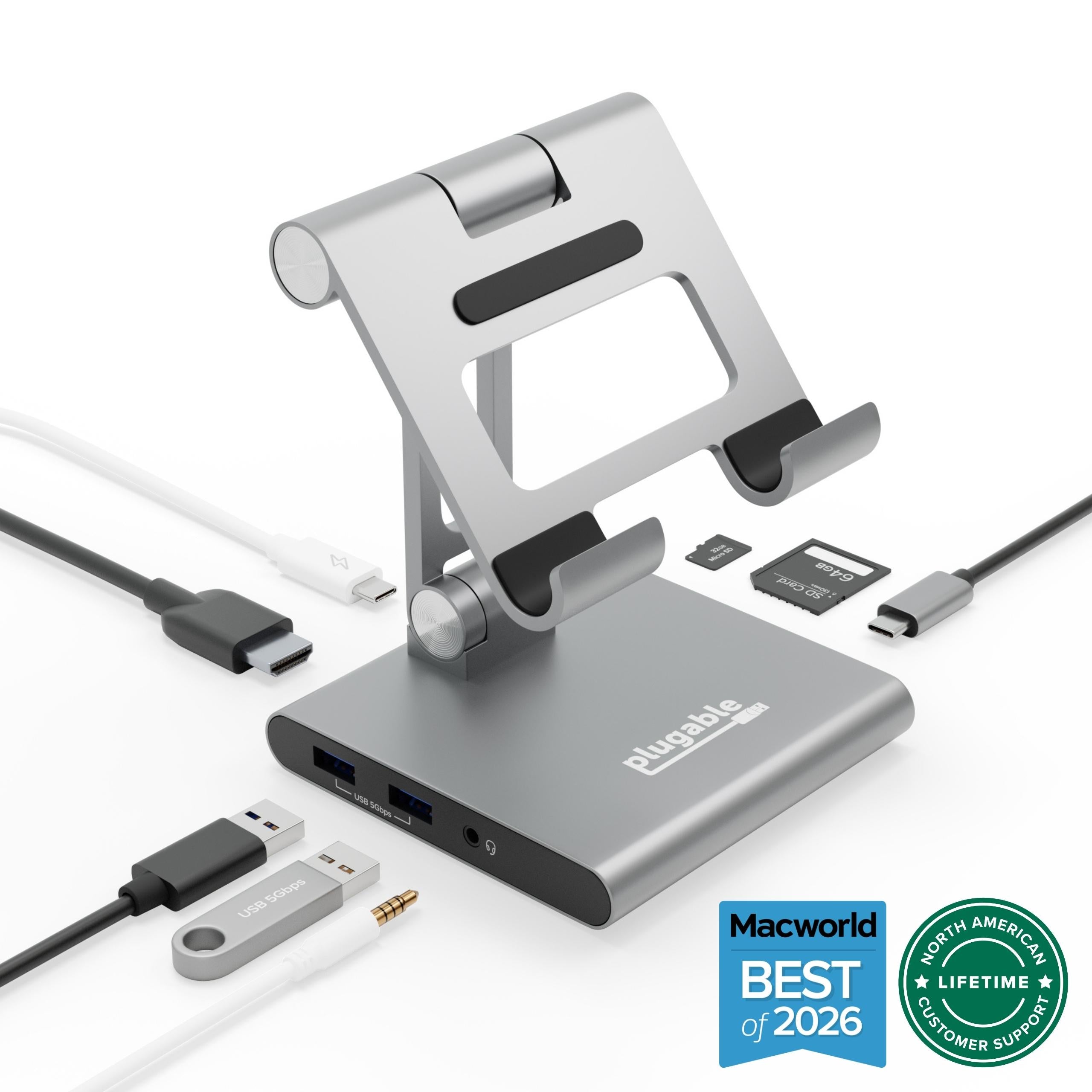 plugable-usb-c-docking-station-with-tablet-stand-for-ipad-7-in-1-100w-charging image 1